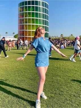 Light Blue High-Waist Short Skort with Relaxed Tee Style